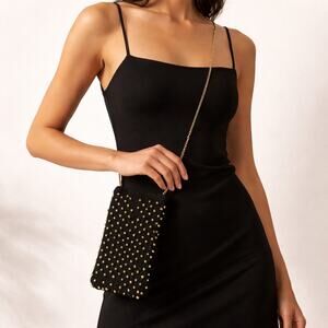 Anthropologie Black Gold Beaded Mini Crossbody Evening Purse India